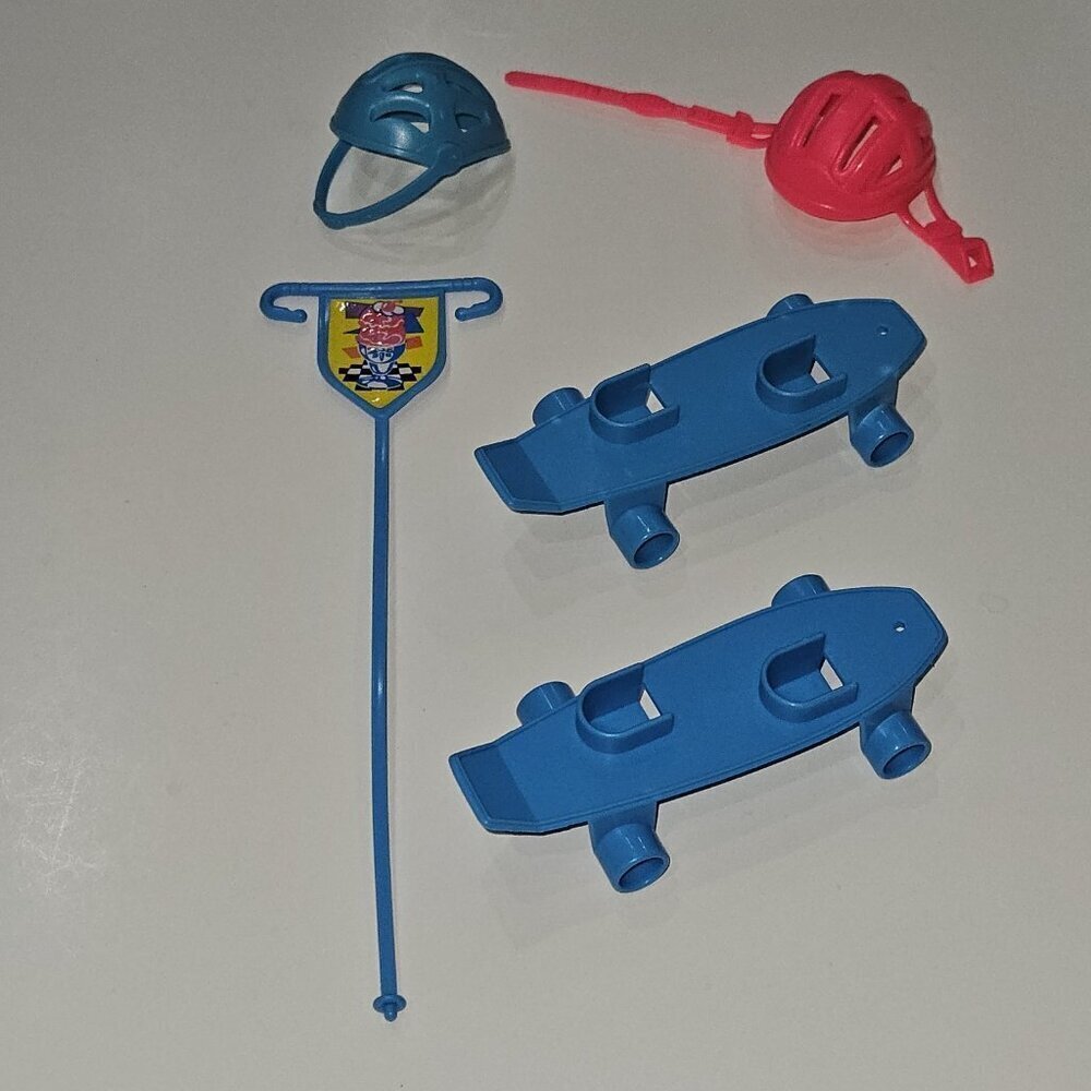 VTG Cool Times Barbie Doll 2 Skateboards 1 Handle 2 Helmets Toy Lot Blue Pink